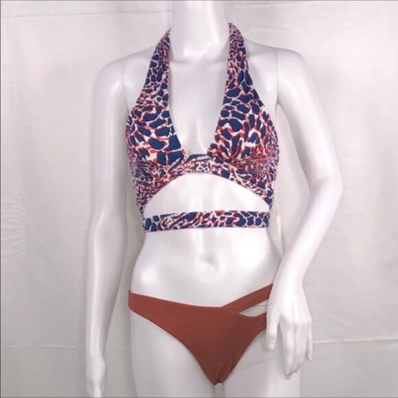 Kopper&Zink Wild Thing Strappy Halter Top & Rib Terracotta Side Strap Bottom SzM - Picture 2 of 16